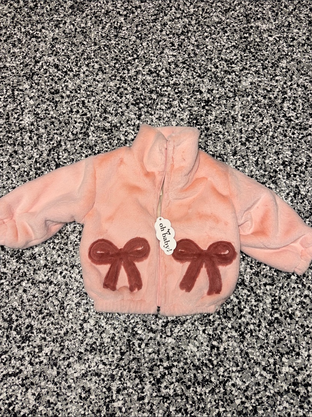 OH BABY Pink Plush Coquette Bows Baby Jacket Faux Fur- 6/12 m